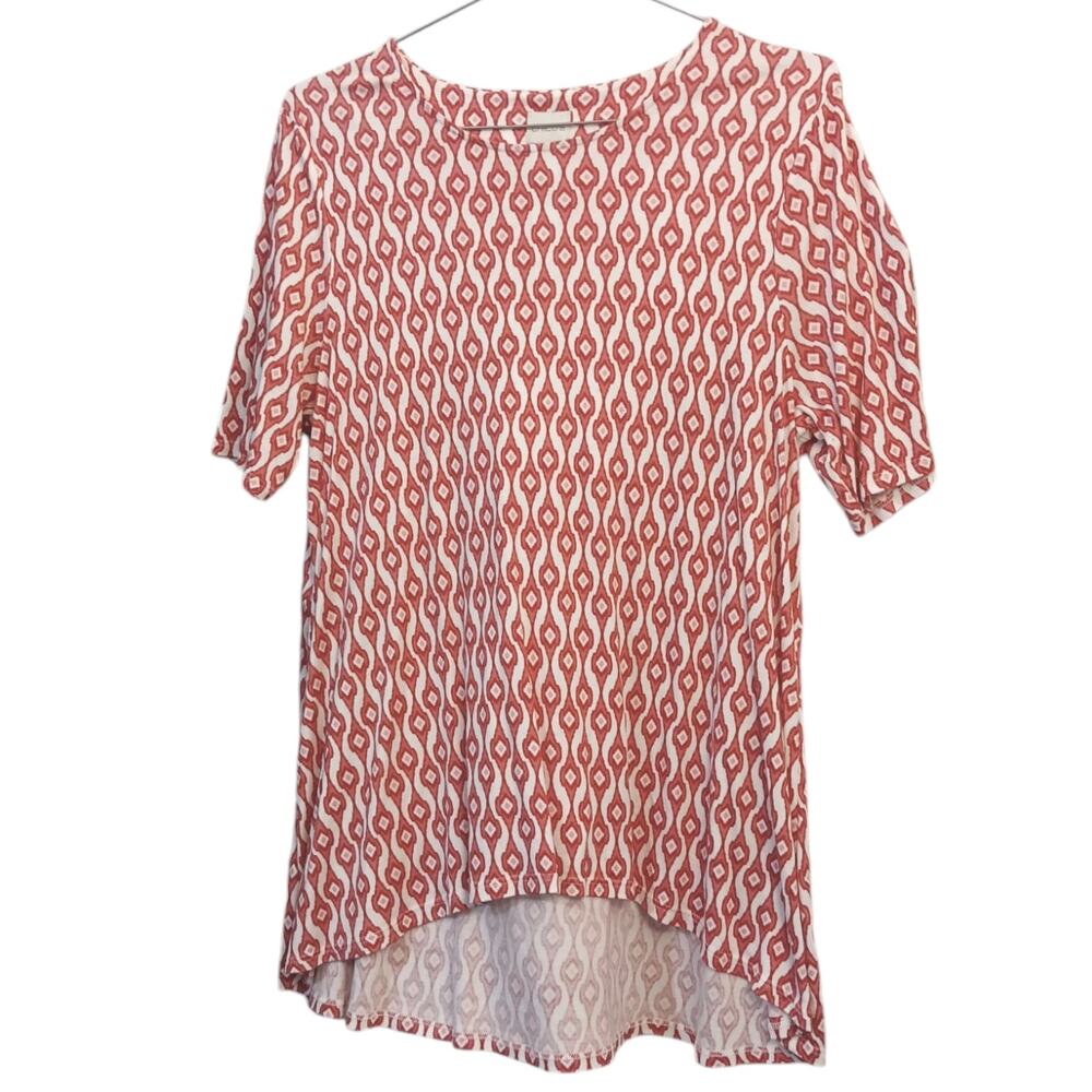 CHICO'S 3 Long Tunic Top Modal Shirt XL Short Sleeves‎ Soft Red White Geometric - Picture 8 of 9